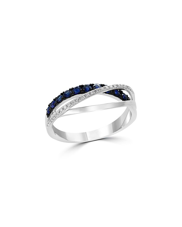 Bloomingdale's Blue Sapphire & Diamond Crossover Ring In 14k White Gold- 100% Exclusive In Blue/white