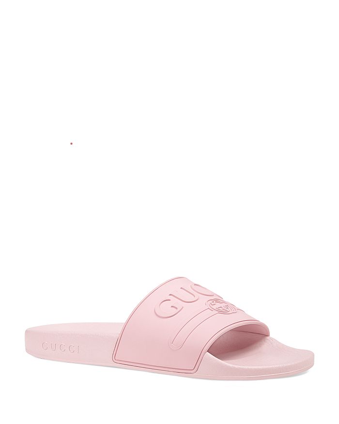 Gucci Women's Pursuit Logo Pool Slides In Rosa Pink