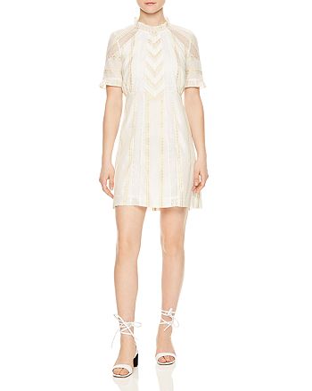 Sandro Mary Floral Embroidered Lace-Inset Mini Dress | Bloomingdale's