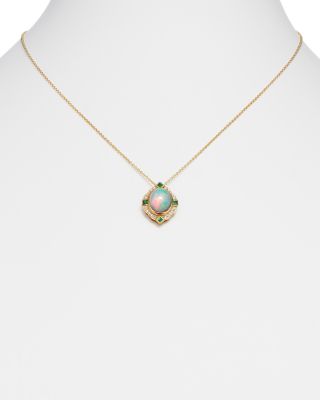 Ethiopian Opal, Emerald &amp; Diamond Pendant Necklace in 14K Yellow Gold, 18&amp;quot;  