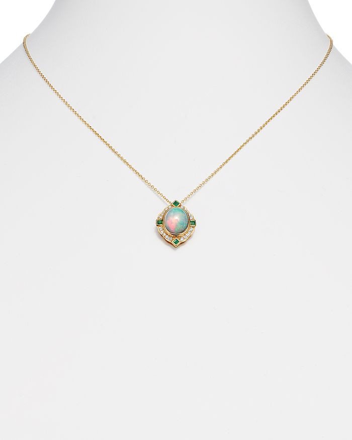 Shop Bloomingdale's Ethiopian Opal, Emerald & Diamond Pendant Necklace In 14k Yellow Gold, 18 - 100% Exclusive In Multi/gold