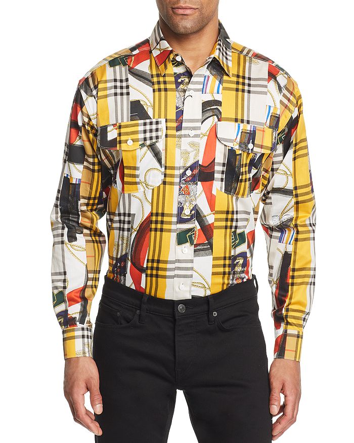 Burberry Chester Mixed Print Plaid Regular Fit Button Down Shirt