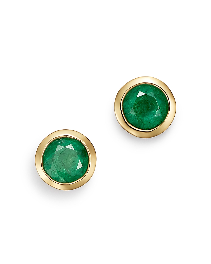 Bloomingdale's Emerald Bezel Stud Earrings In 14k Yellow Gold - Exclusive In Green/gold