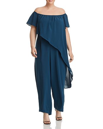 Adrianna Papell Plus Off-the-Shoulder Overlay Jumpsuit | Bloomingdale's