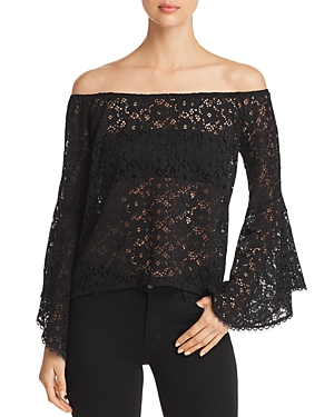 RED HAUTE SHEER LACE OFF-THE-SHOULDER TOP,FE4707
