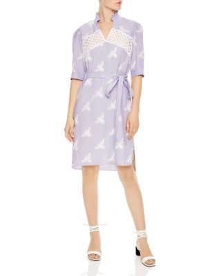 Sandro Soleil Striped Embroidered Bee-Motif Dress | Bloomingdale's Women