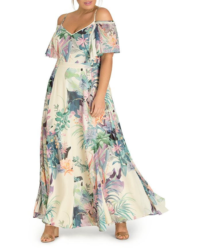 City Chic Plus Jungle Print Cold-Shoulder Maxi Dress | Bloomingdale's
