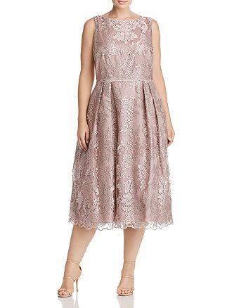 Adrianna Papell Plus Pleated Lace Midi Dress | Bloomingdale's