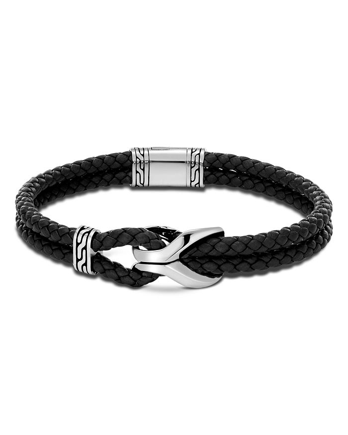 JOHN HARDY STERLING SILVER CLASSIC CHAIN CORD BRACELET WITH BLACK LEATHER,BM90105BLXS