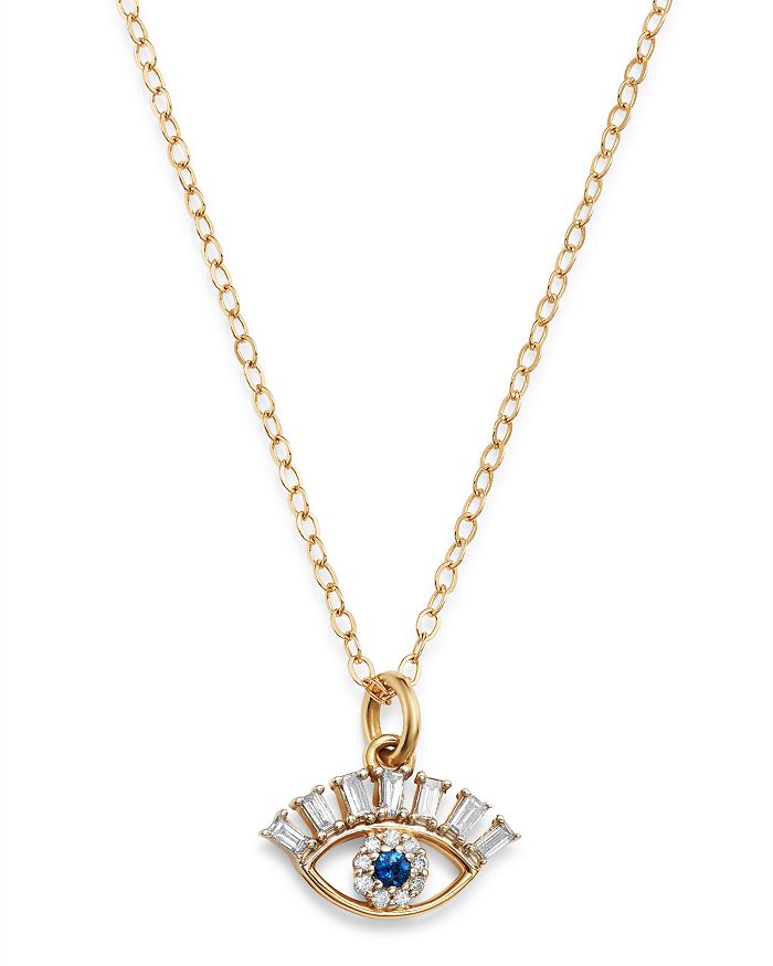 Bloomingdale's Diamond & Blue Sapphire Evil Eye Pendant Necklace In 14k Yellow Gold, 18 - 100% Exclusive In Blue/gold