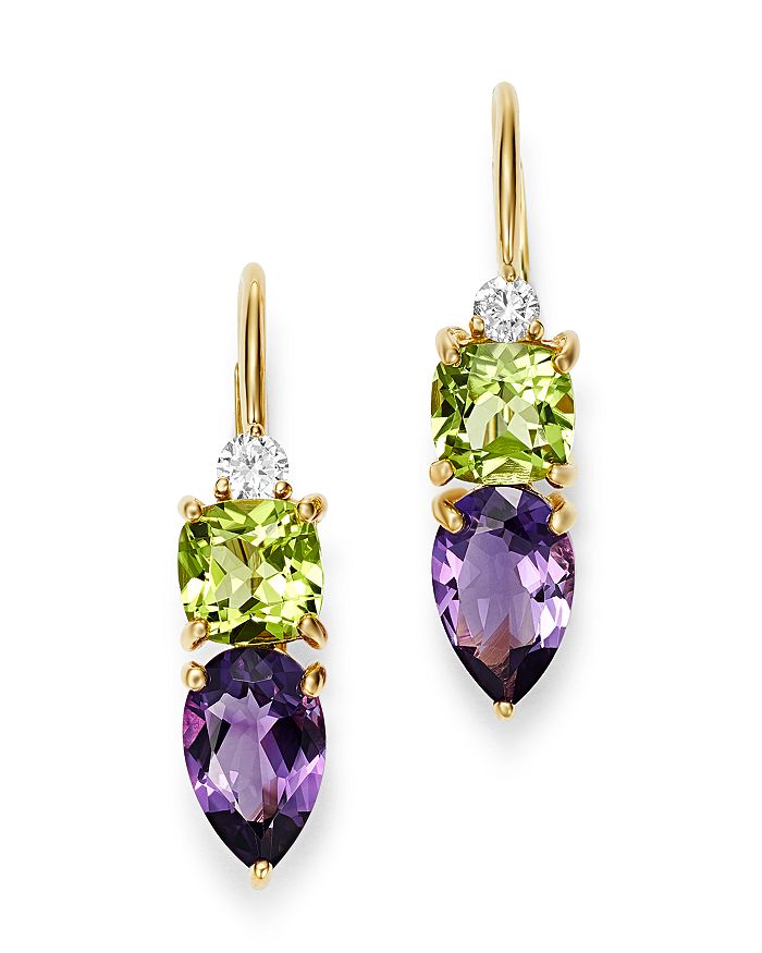 Bloomingdale's - Diamond, Amethyst & Peridot Drop Earrings in 14K Yellow Gold - 100% Exclusive