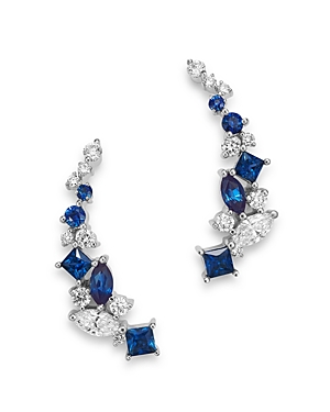 Bloomingdale's Diamond and Blue Sapphire Climber Earrings in 14K White Gold - 100% Exclusive