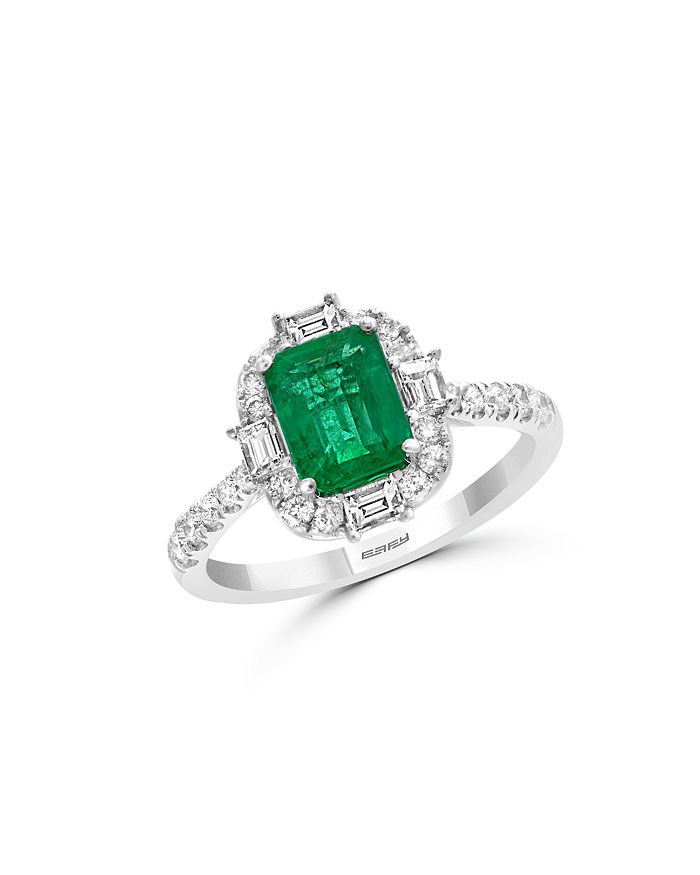 Bloomingdale's Emerald & Diamond Cocktail Ring In 14k White Gold - 100% Exclusive In Green/white