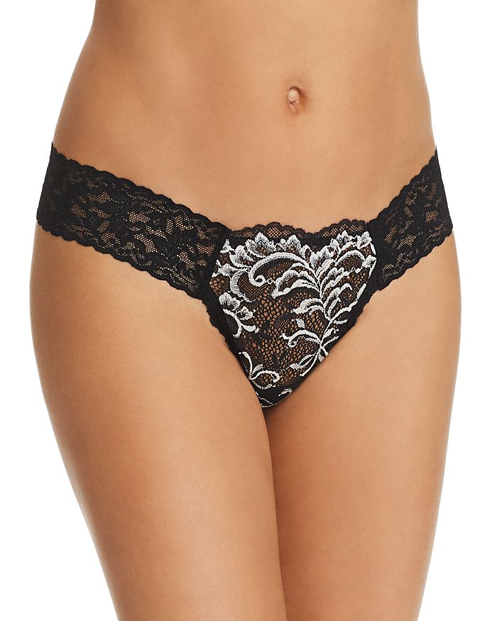 Hanky Panky Regency Original Rise Diamond Thong In Black/marshmallow