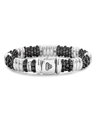Sterling Silver Black Caviar Diamond & Black Ceramic Station Bracelet