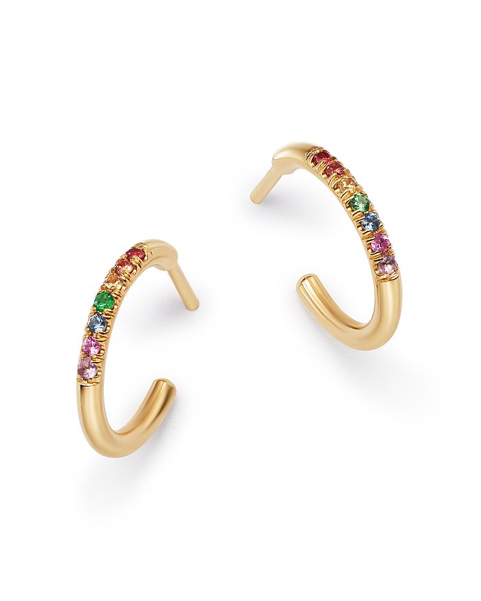 Zoe Chicco 14k Yellow Gold Rainbow Sapphire Huggie Hoop Earrings