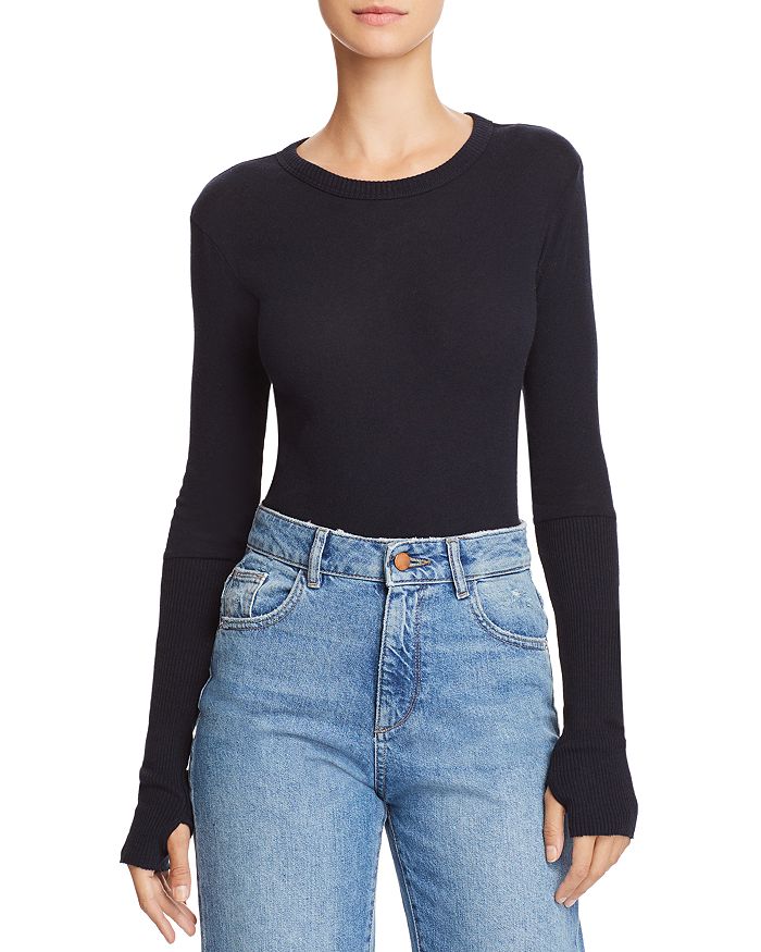 Enza Costa Tencel Cashmere Baby Rib Long Sleeve Crew Top In Cadet