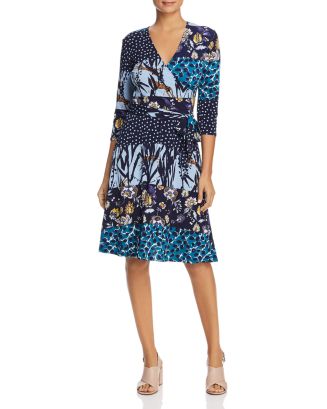Leota Women's Perfect Long Sleeve Faux Wrap Dress Blue Size X-Small main image 1