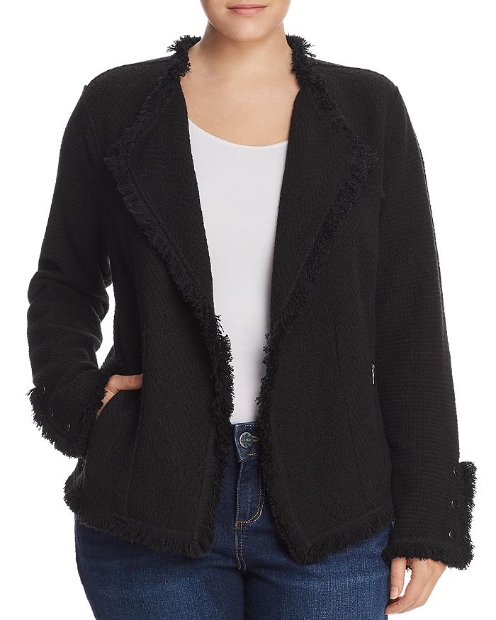 Shop Nic And Zoe Plus Nic+zoe Plus Fringe Mix Knit Jacket In Black