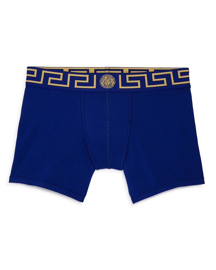Versace Iconic Low-rise Stretch-cotton Trunks In Blue