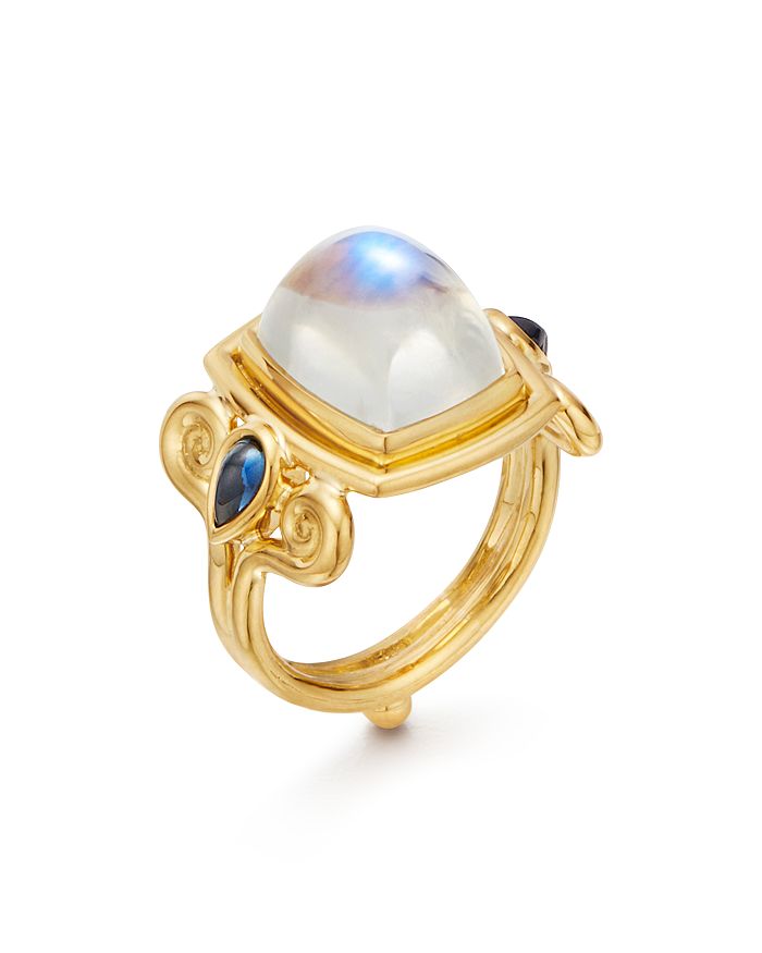 TEMPLE ST CLAIR 18K YELLOW GOLD BLUE MOONSTONE & SAPPHIRE CLASSIC ARABESQUE RING,R14154-ARABMBS