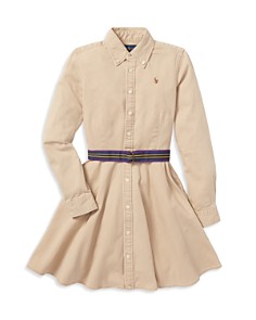 폴로 랄프로렌 Polo Ralph Lauren Girls Chino Shirt Dress with Belt - Little Kid, Big Kid,Khaki