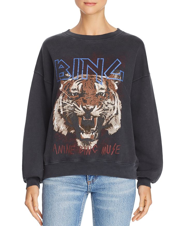 Shop Anine Bing Tiger Graphic Sweatshirt In Black