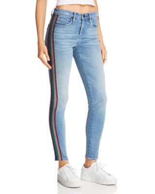 BLANKNYC - Glitter-Striped High-Rise Skinny Jeans in Retrograde