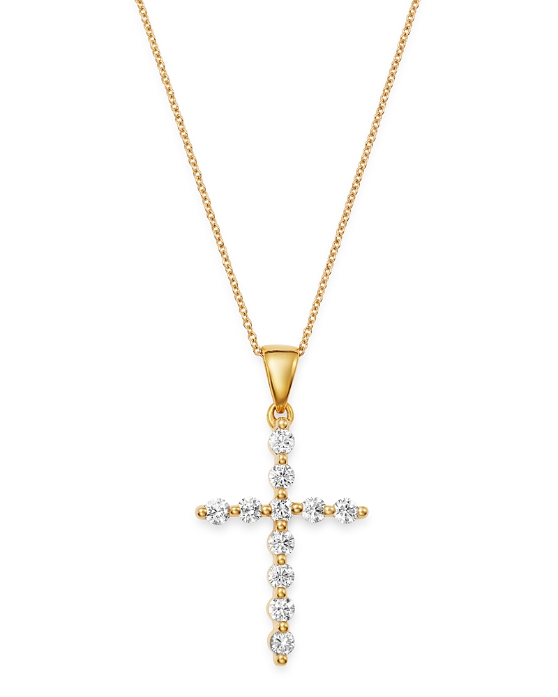 Bloomingdale's Fine Collection Diamond Large Cross Pendant Necklace in 14K Yellow Gold, 0.50 tcw
