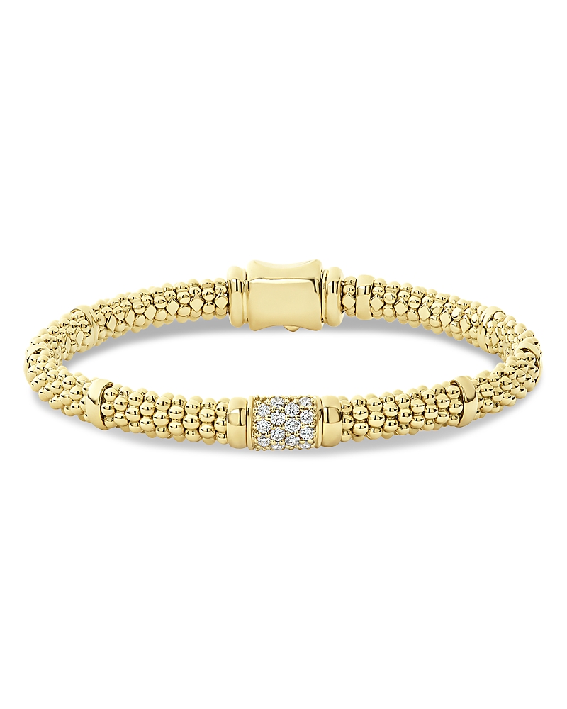 Lagos 18k Yellow Gold Caviar Small Diamond Slim Station Bracelet In White/gold