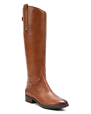 Women's Penny Round Toe Leather Low-Heel Riding Boots