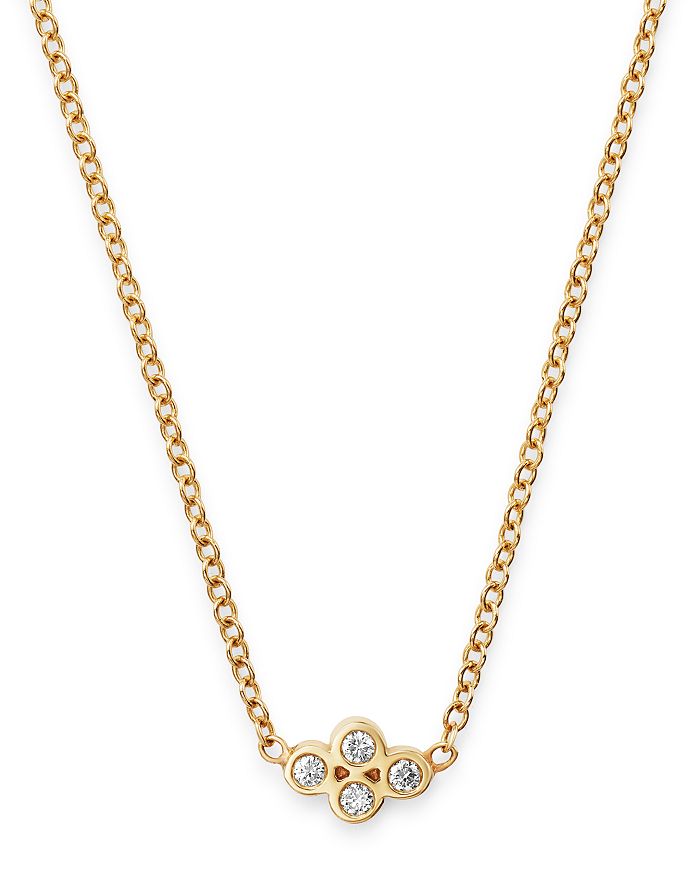 Zoë Chicco 14k Yellow Gold Tiny Quad Diamond Necklace, 16 In Whtie/gold
