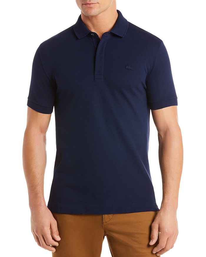 Shop Lacoste Stretch Cotton Paris Regular Fit Polo Shirt In Navy