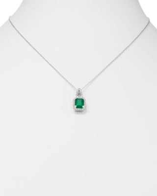 Emerald & Diamond Pendant Necklace in 14K White Gold, 18" 