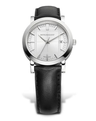 Watch with Black Leather Strap, 20 mm