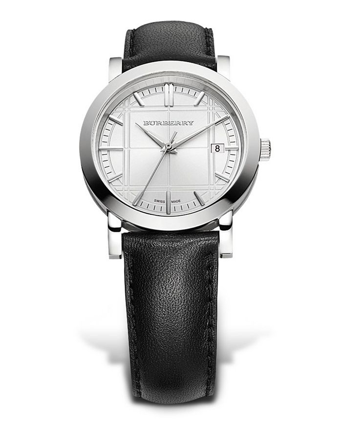 Burberry Watch with Black Leather Strap, 20 mm | Bloomingdale's