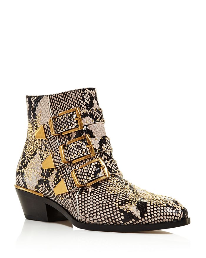 Chloé Women's Pointed Toe Snakeskin-Embossed Leather Booties ...