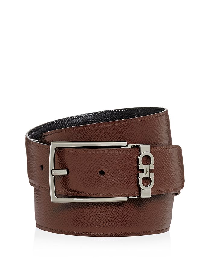 Shop Ferragamo Salvatore  Men's Gancini Keeper Reversible Leather Belt In Black/tan