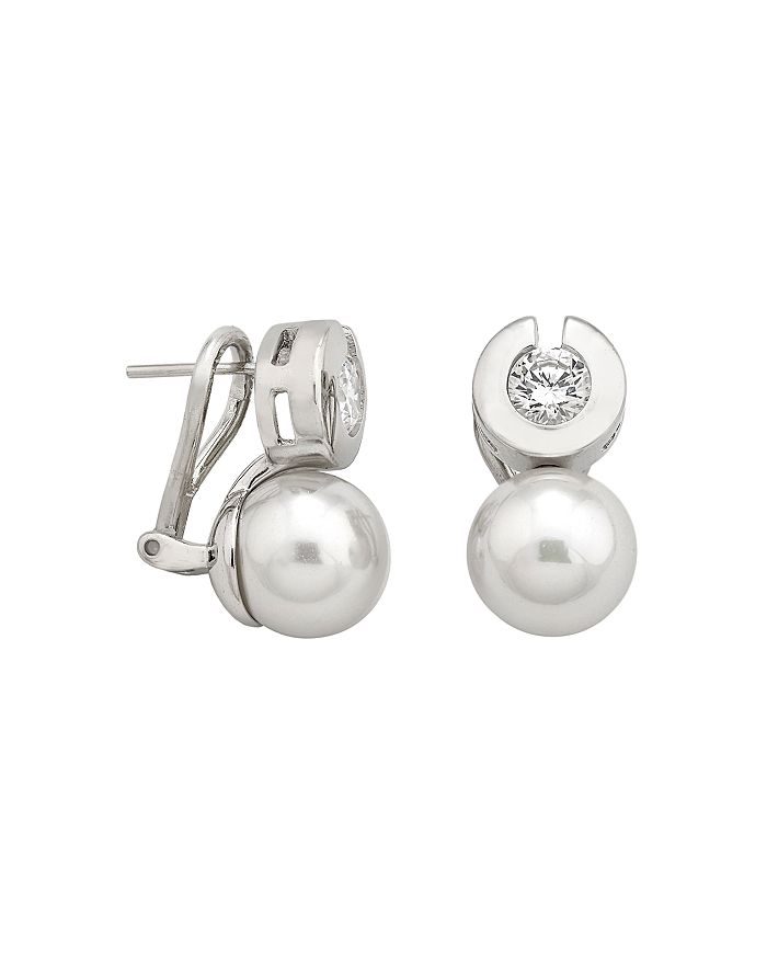 MAJORICA SIMULATED PEARL & BEZEL EARRINGS,OME09507SPW