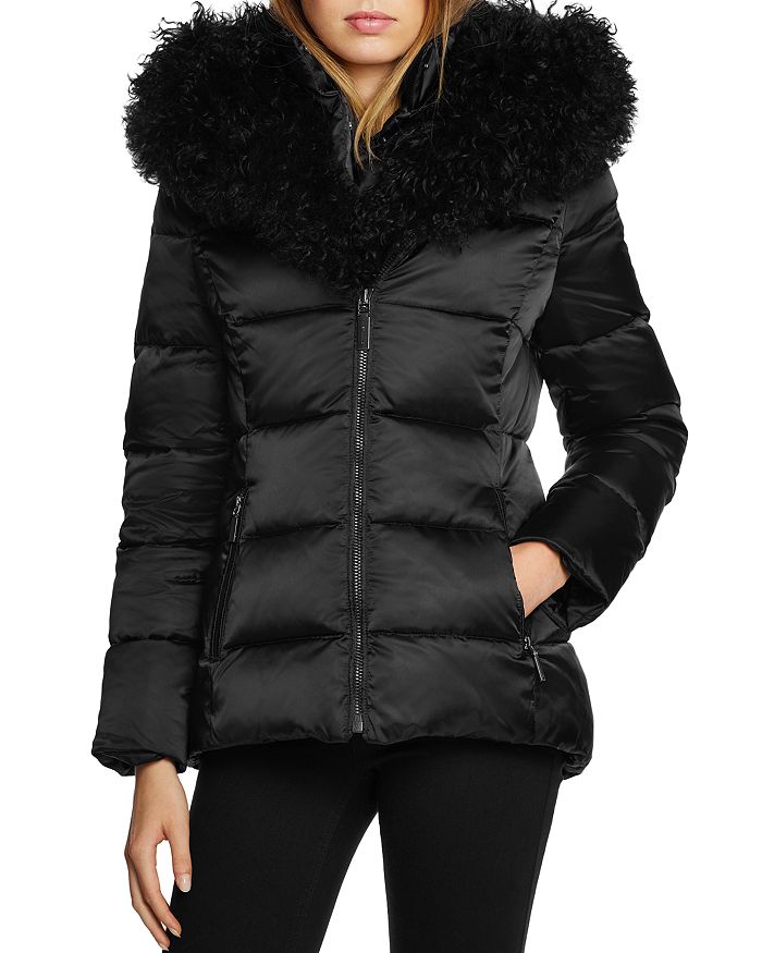 Dawn Levy Camila Mongolian Sheep Shearling Trim Short Puffer Coat