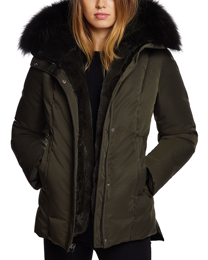 Dawn Levy Luka Fitted Waterproof Parka Coat With Fox Fur Trim In Kalamata Olive