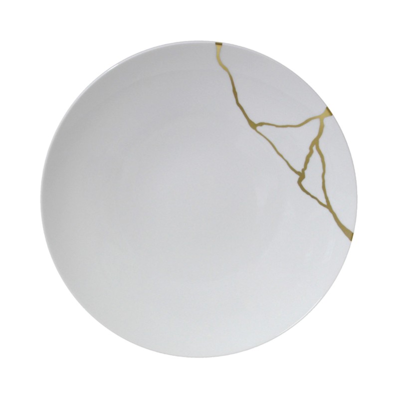 Bernardaud Kintsugi-Sarkis 24k Gold Dinner Plate in White/Gold