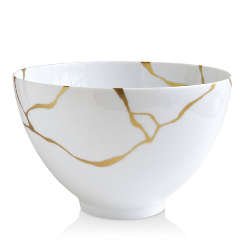 Bernardaud Kintsugi-Sarkis 24K Gold Deep Salad Bowl in White/Gold