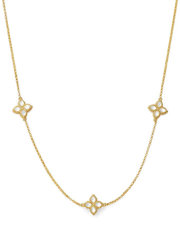 Roberto Coin 18k Yellow Gold Venetian Princess Mother Of Pearl Station Necklace, 18 In White/gold