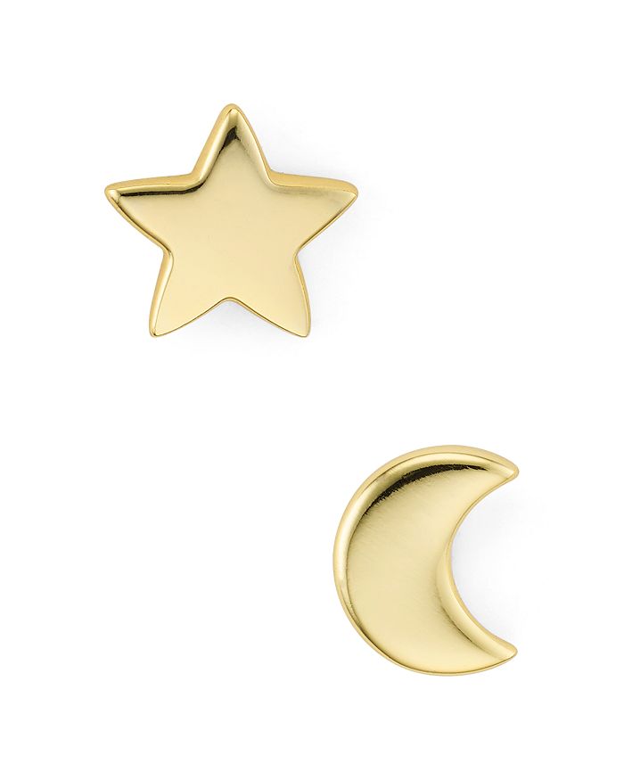 Shop Argento Vivo Moon & Star Stud Earrings In Gold