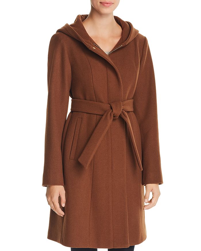 Vince Camuto Hooded Belted Wrap Coat In Tobacco