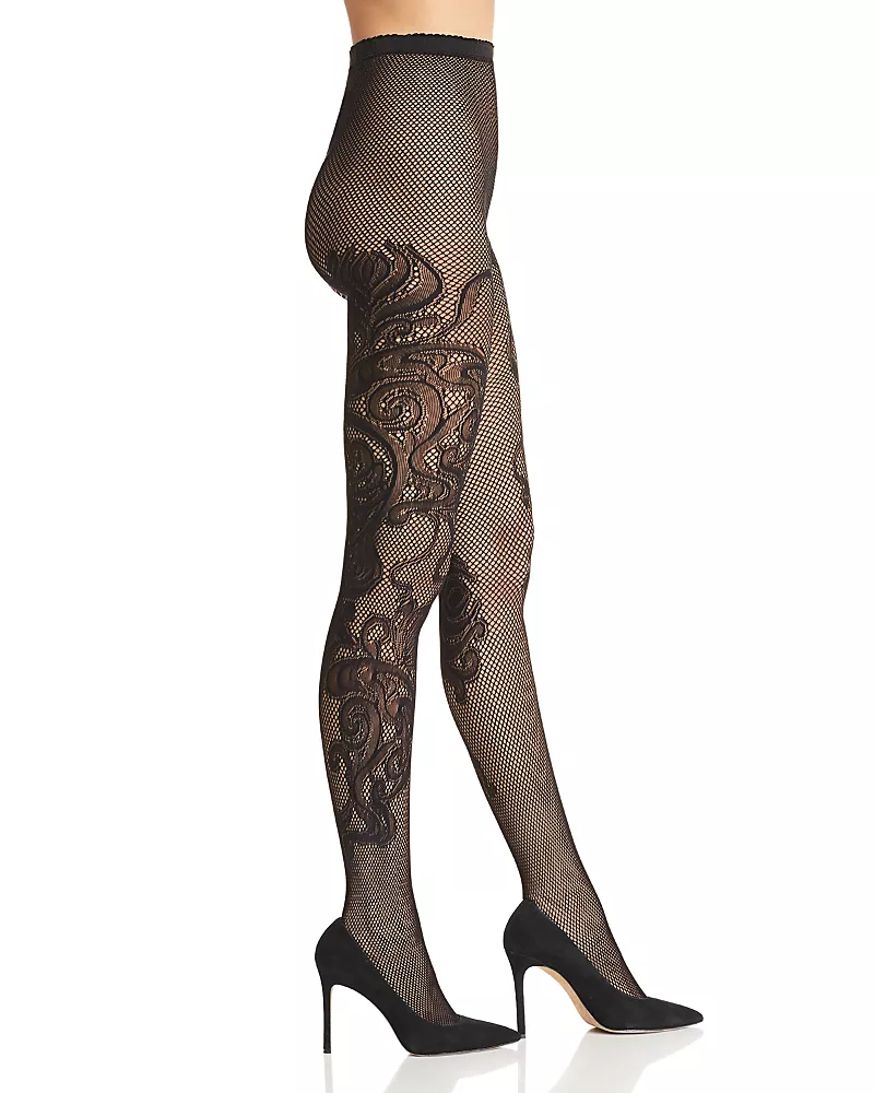 Natori Scroll Patterned Fishnet Tights