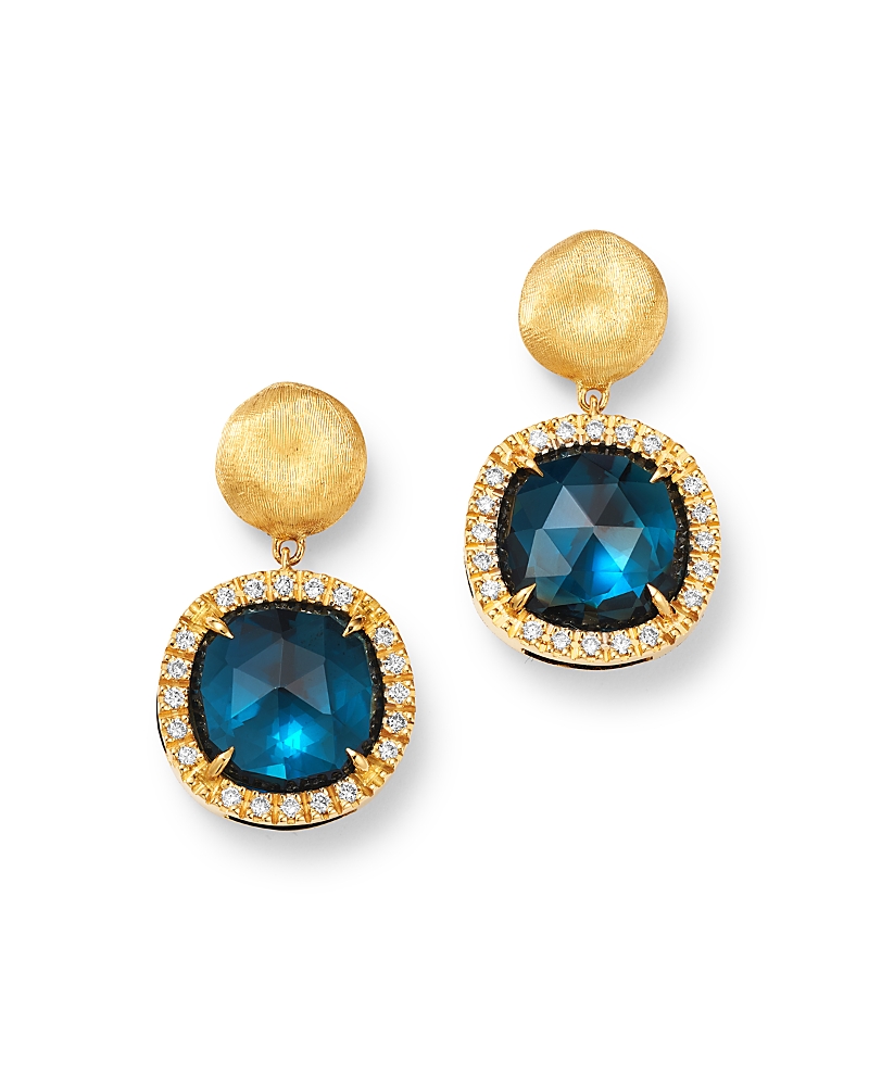 Marco Bicego 18k Yellow Gold Jaipur Color London Blue Topaz & Diamond Small Drop Earrings In Blue/gold