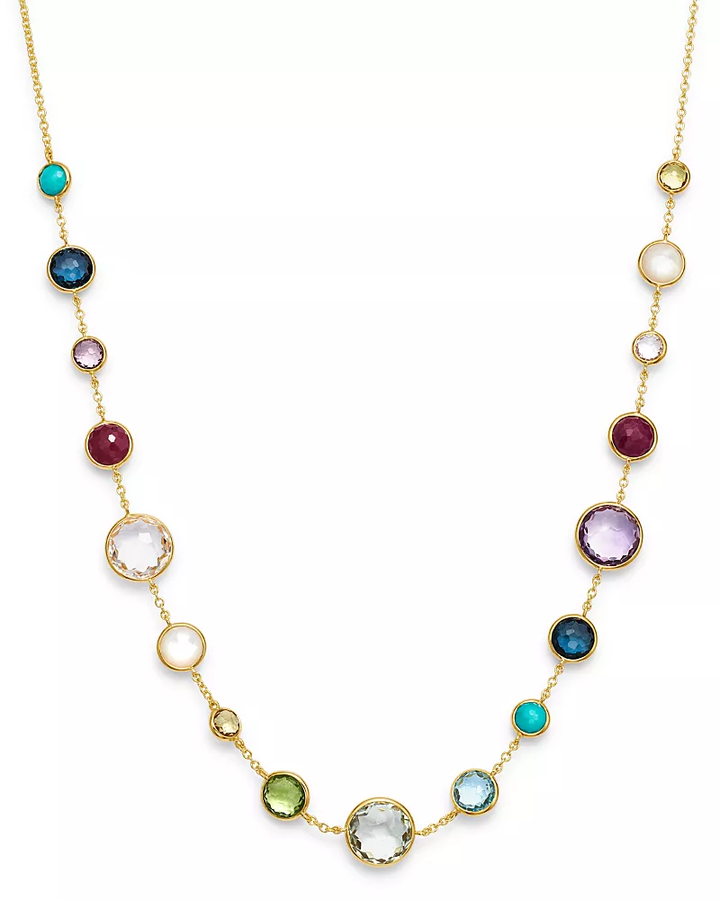 Ippolita 18K Yellow Gold Lollipop Lollitini Clear Quartz, Mother of Pearl, Green Gold Citrine, Peridot, Green Agate, Blue Topaz, Turquoise, London Blue Topaz, Amethyst & Pink Tourmaline Short Necklace, 18