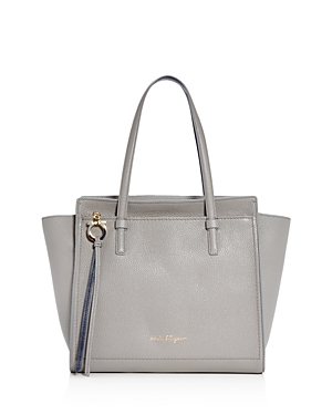 Salvatore Ferragamo Amy Medium Leather Shoulder Bag In Pale Gray Salvatore Ferragamo Amy Medium Leather Shoulder Bag In Pale Gray Navy Gold